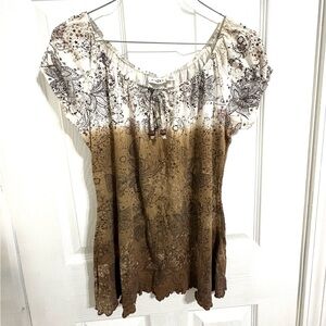 Cato Cream and Brown Ombre Peasant Blouse